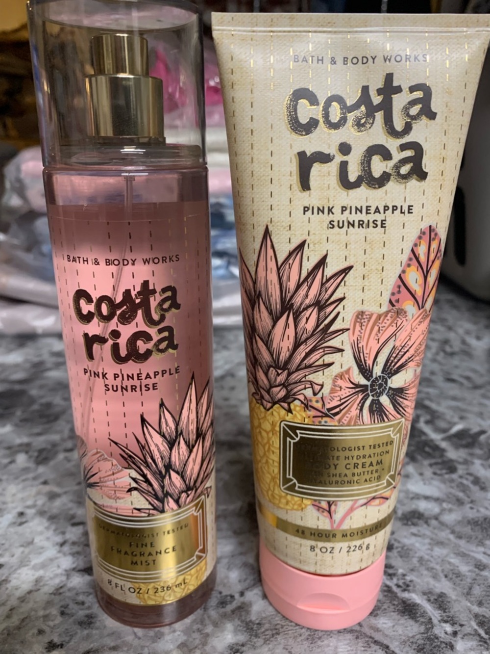 Bath & Body Works Pink Pineapple Sunrise Fragrance Mist and Body Cream FULL SIZE